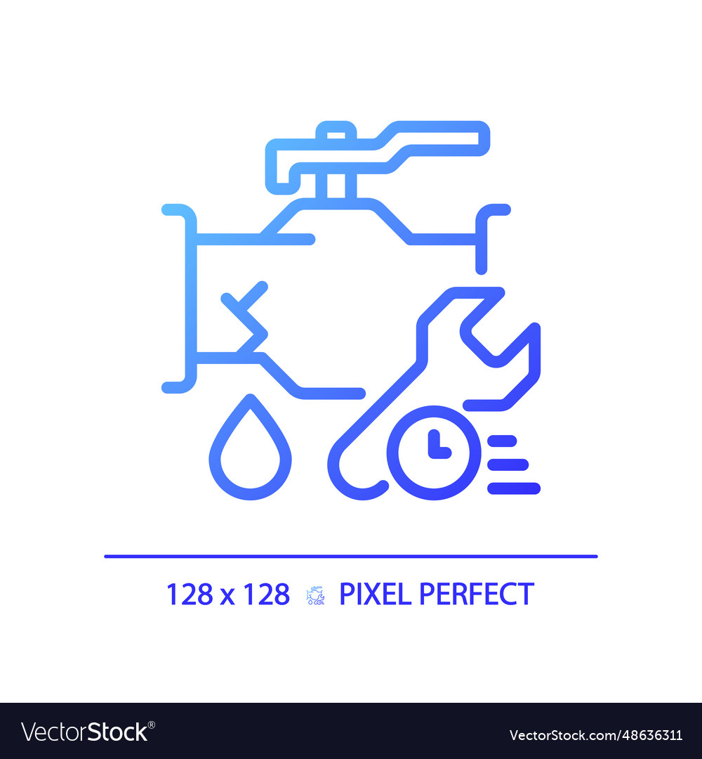 2d gradient pipe leakage with time and wrench icon vector image 2d gradient pipe leakage with time and wrench icon