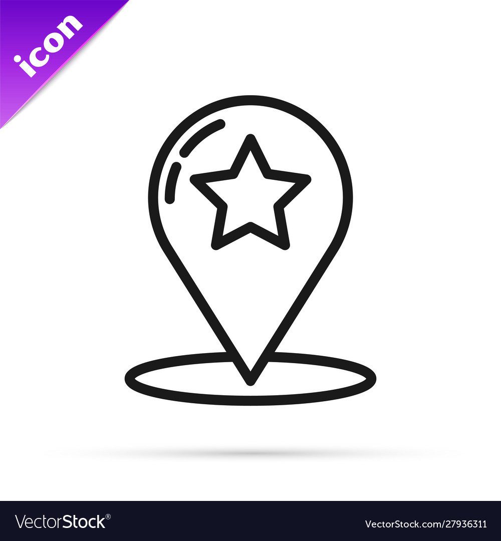 Black line map pointer with star icon isolated vector image Black line map pointer with star icon isolated