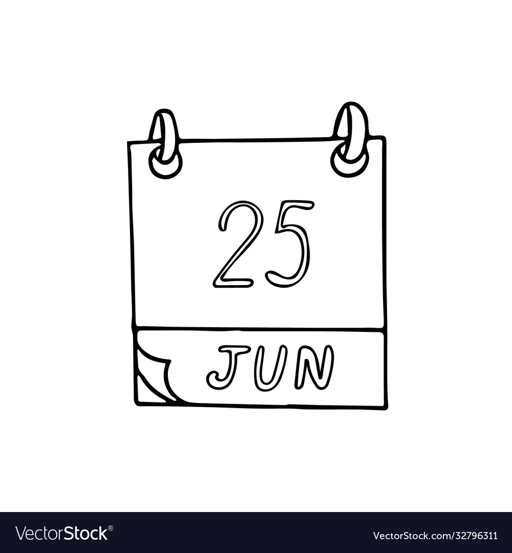 Calendar hand drawn in doodle style june 25 day