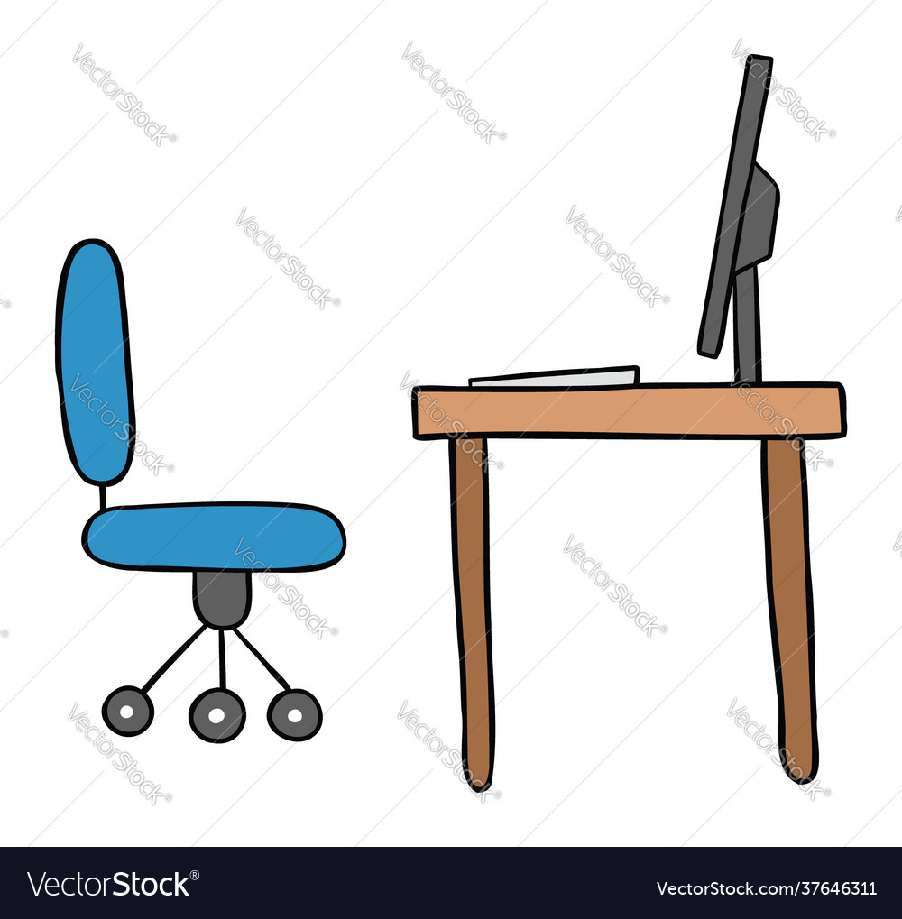 Cartoon desk with chair monitor and computer Vector Image