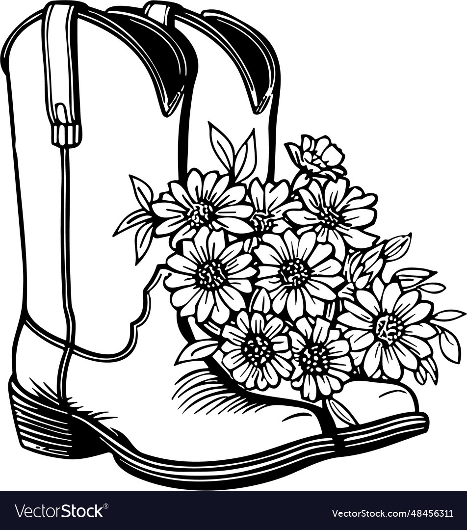 Cowboy boots with flowers and leaves floral Vector Image