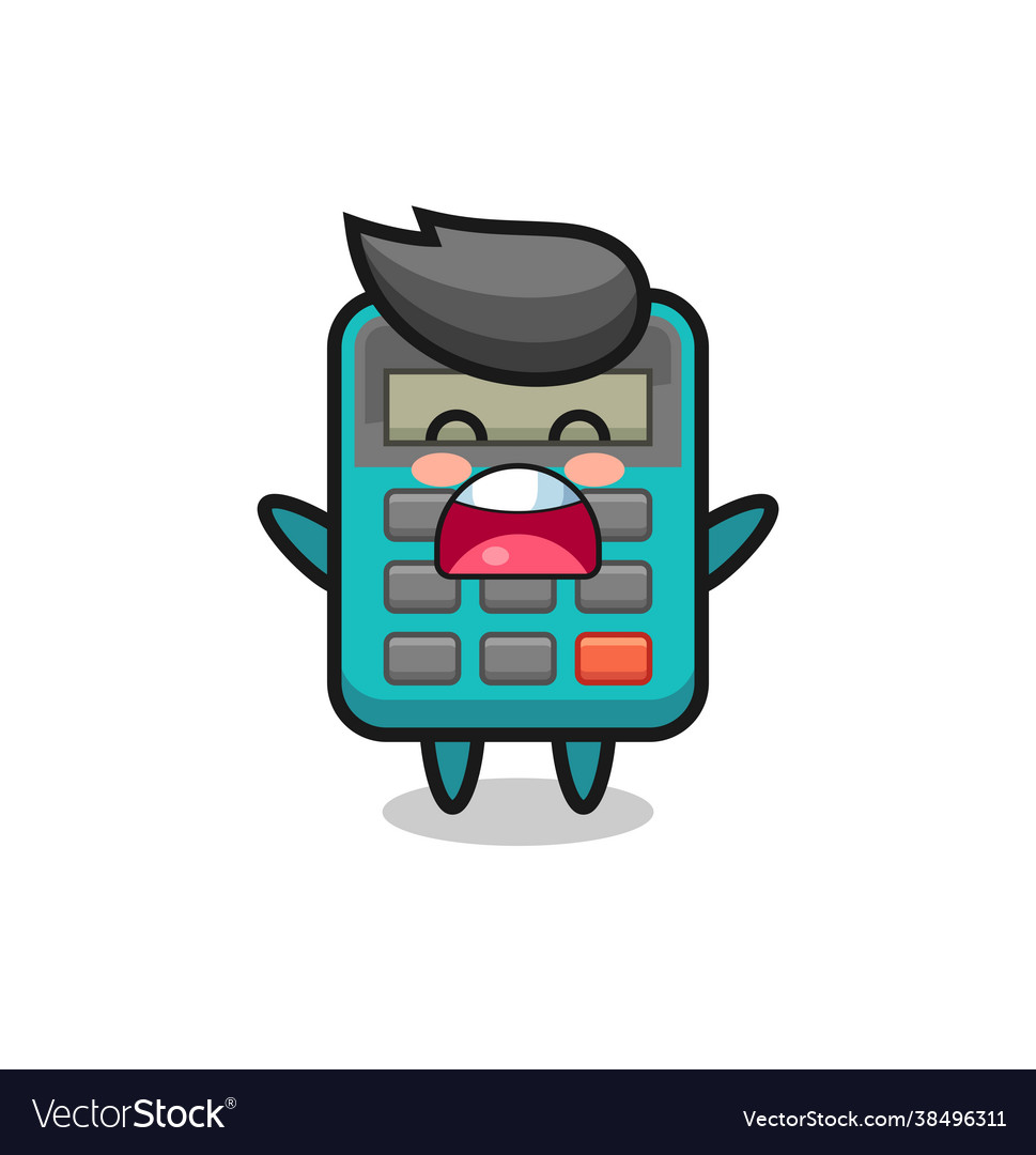 Cute calculator mascot with a yawn expression