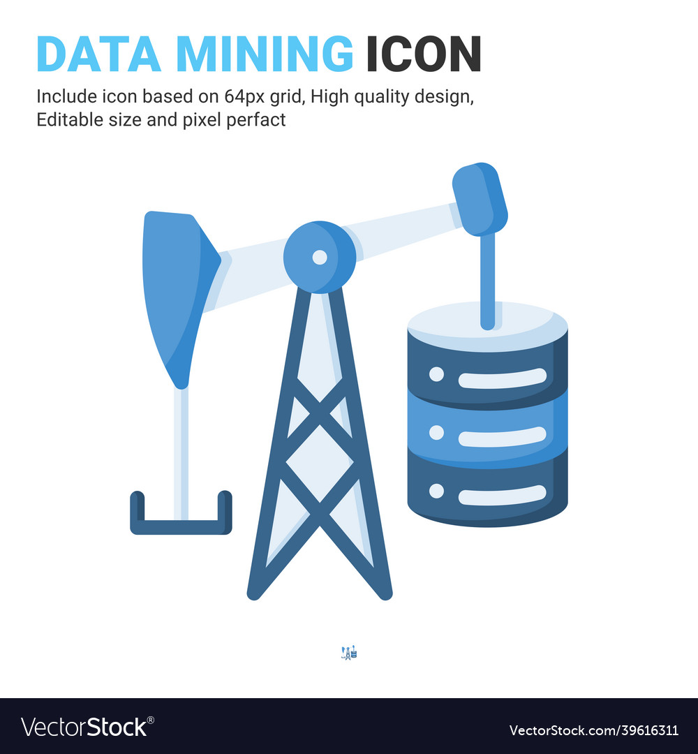 Data mining icon with flat color style isolated vector image Data mining icon with flat color style isolated