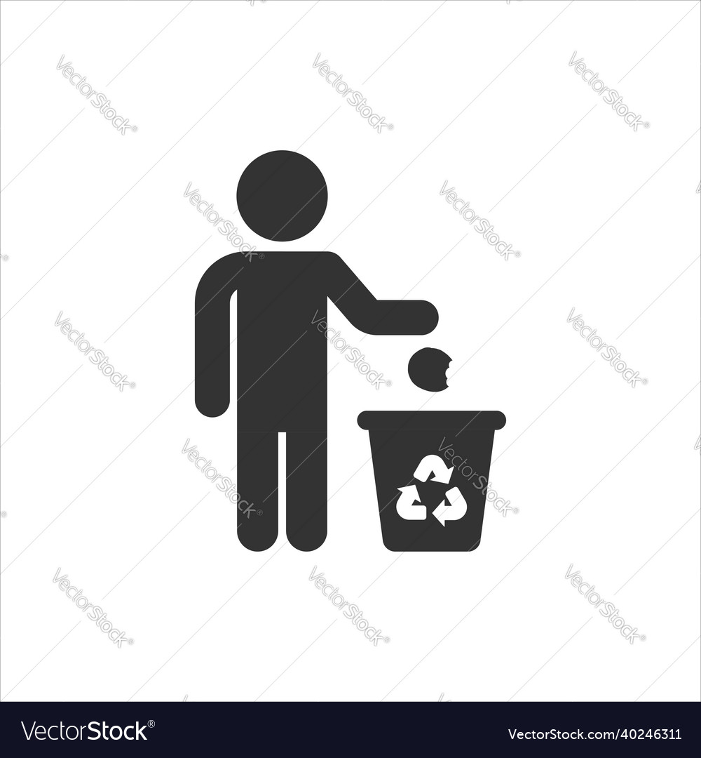 Garbage bin with people icon in flat style