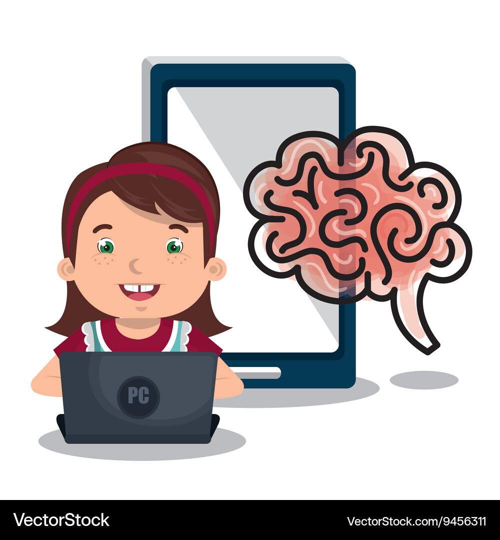 Girl studying online isolated icon design Vector Image