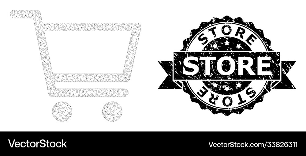 Grunge store ribbon watermark and mesh network Vector Image