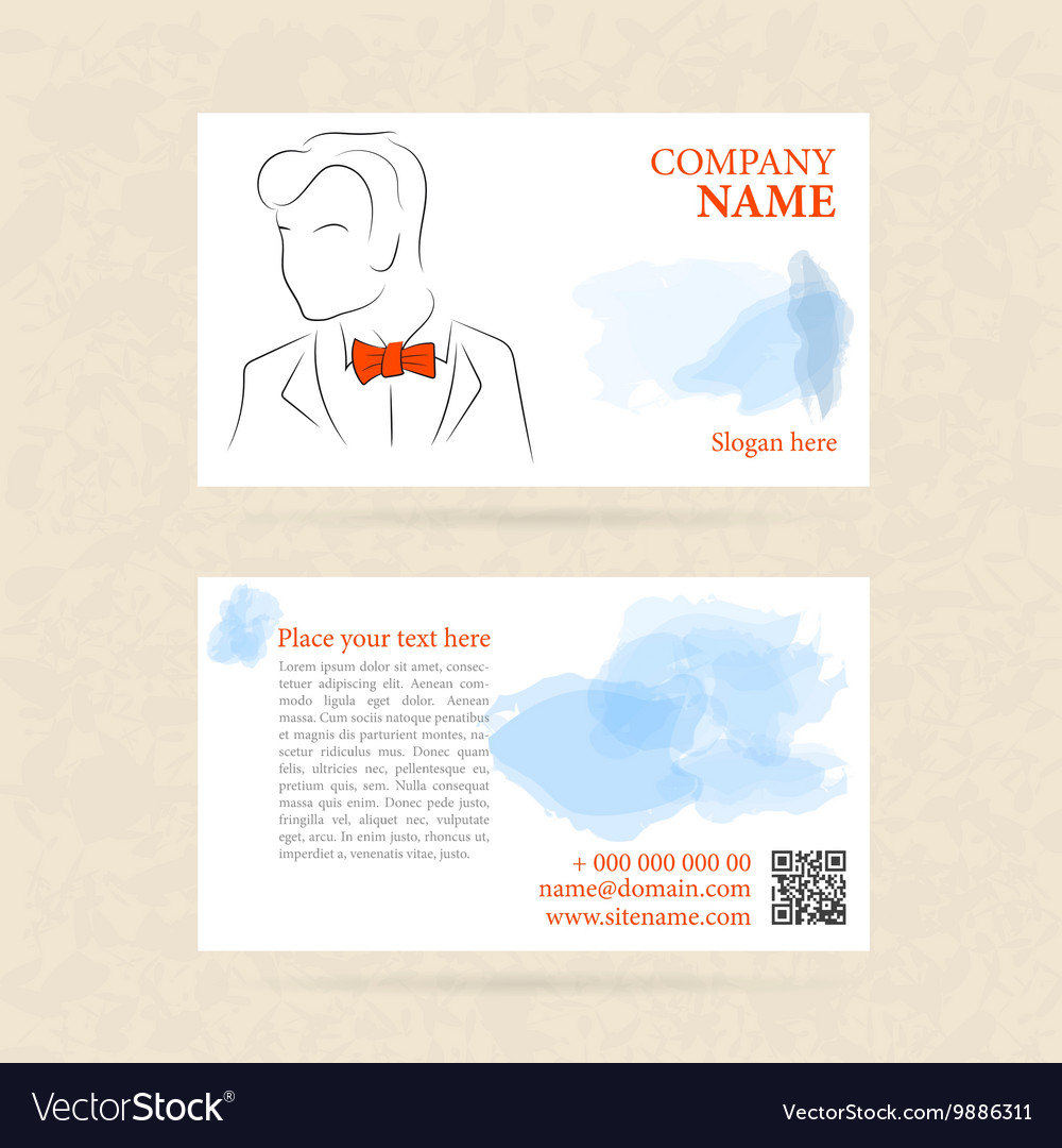 Horizontal Business Card Man In Orange Bow Tie Vector Image