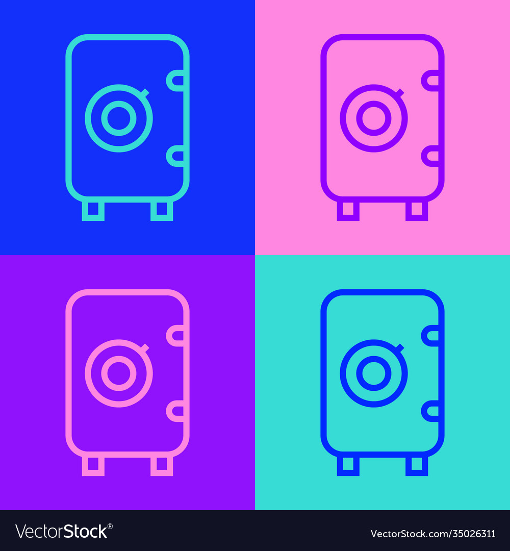 Pop art line safe icon isolated on color Vector Image