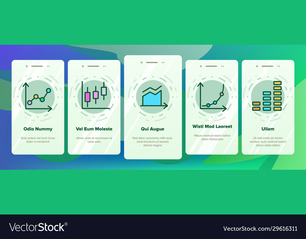 Progress grow graphs onboarding icons set vector image Progress grow graphs onboarding icons set