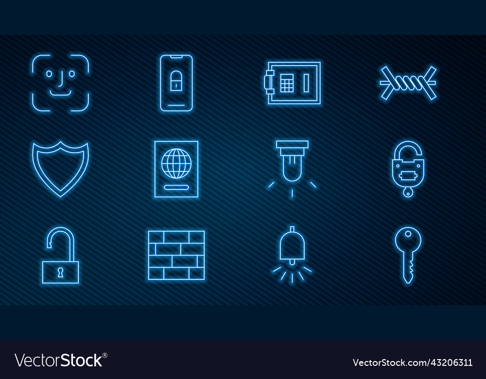 Set line key lock and safe passport shield Vector Image Set line key lock and safe passport shield