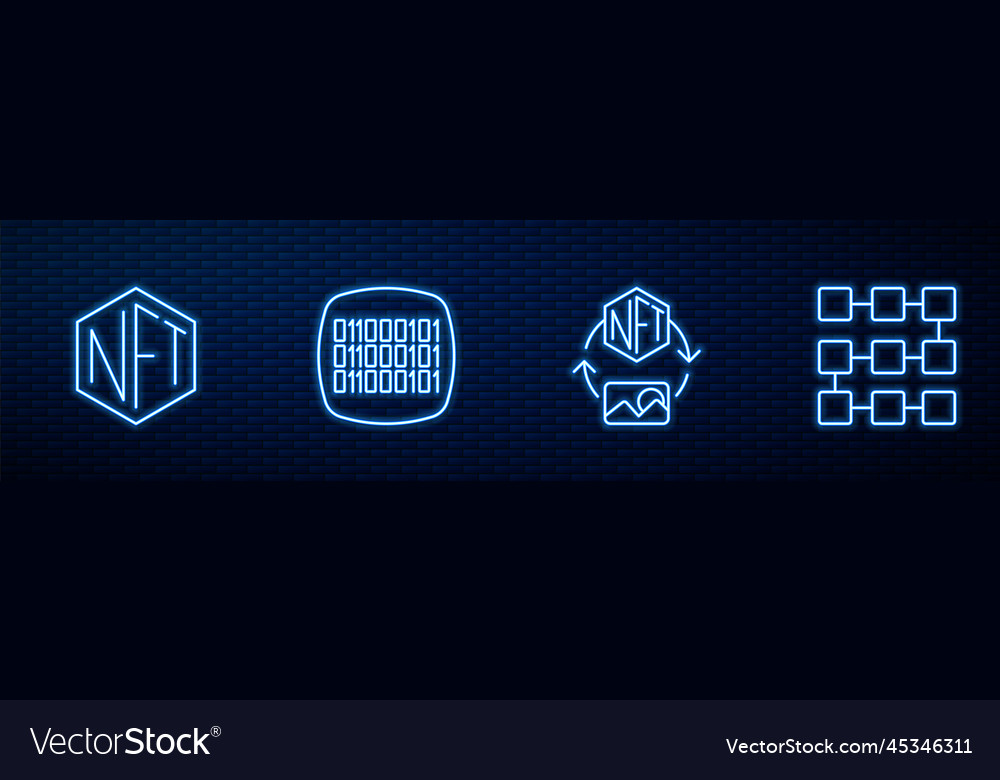 Set line nft digital crypto art binary code vector image Set line nft digital crypto art binary code