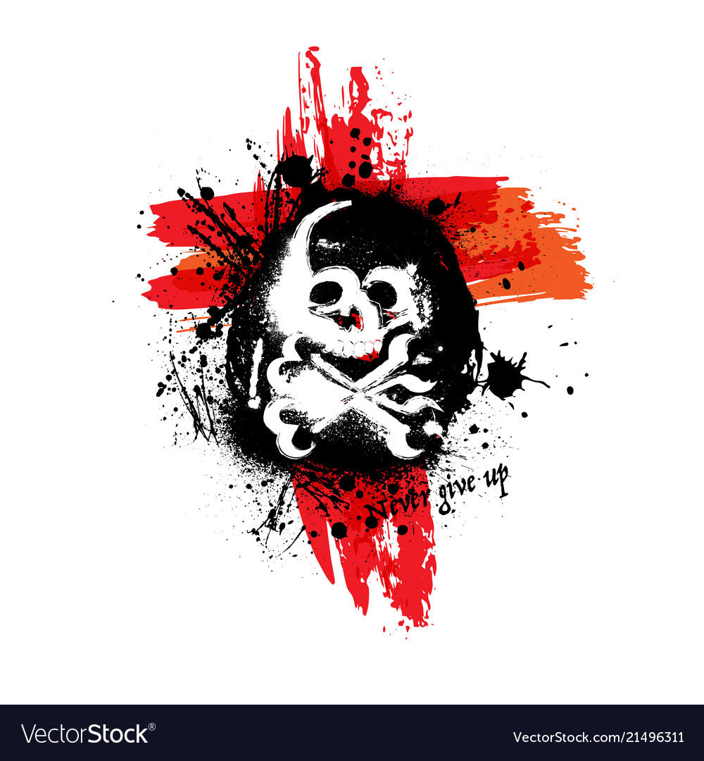 Skull with ink blots background Royalty Free Vector Image