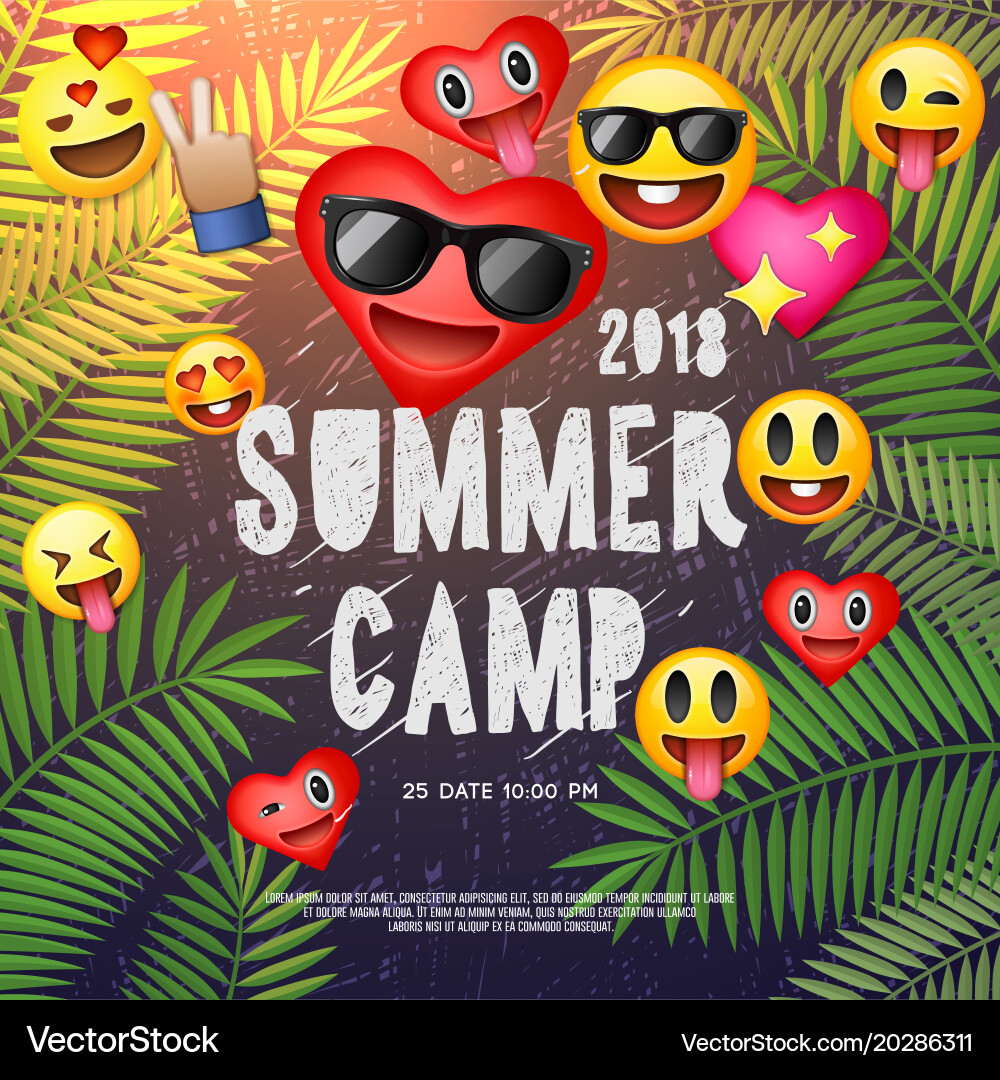 Themed summer camp poster with emoji smile faces Vector Image
