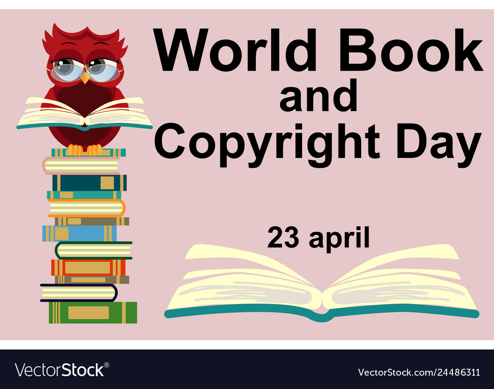 World book day smart owl on stack of books open Vector Image