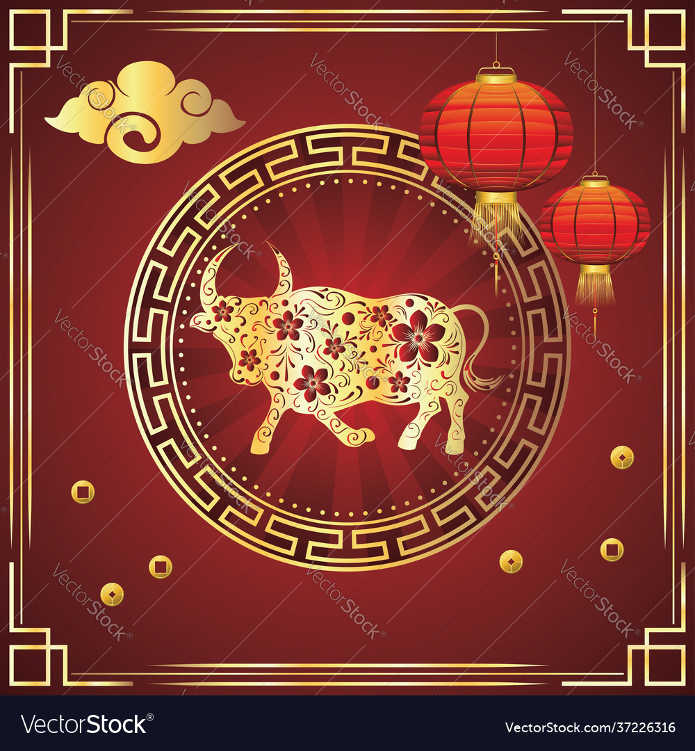 Card with bull and flowers Royalty Free Vector Image