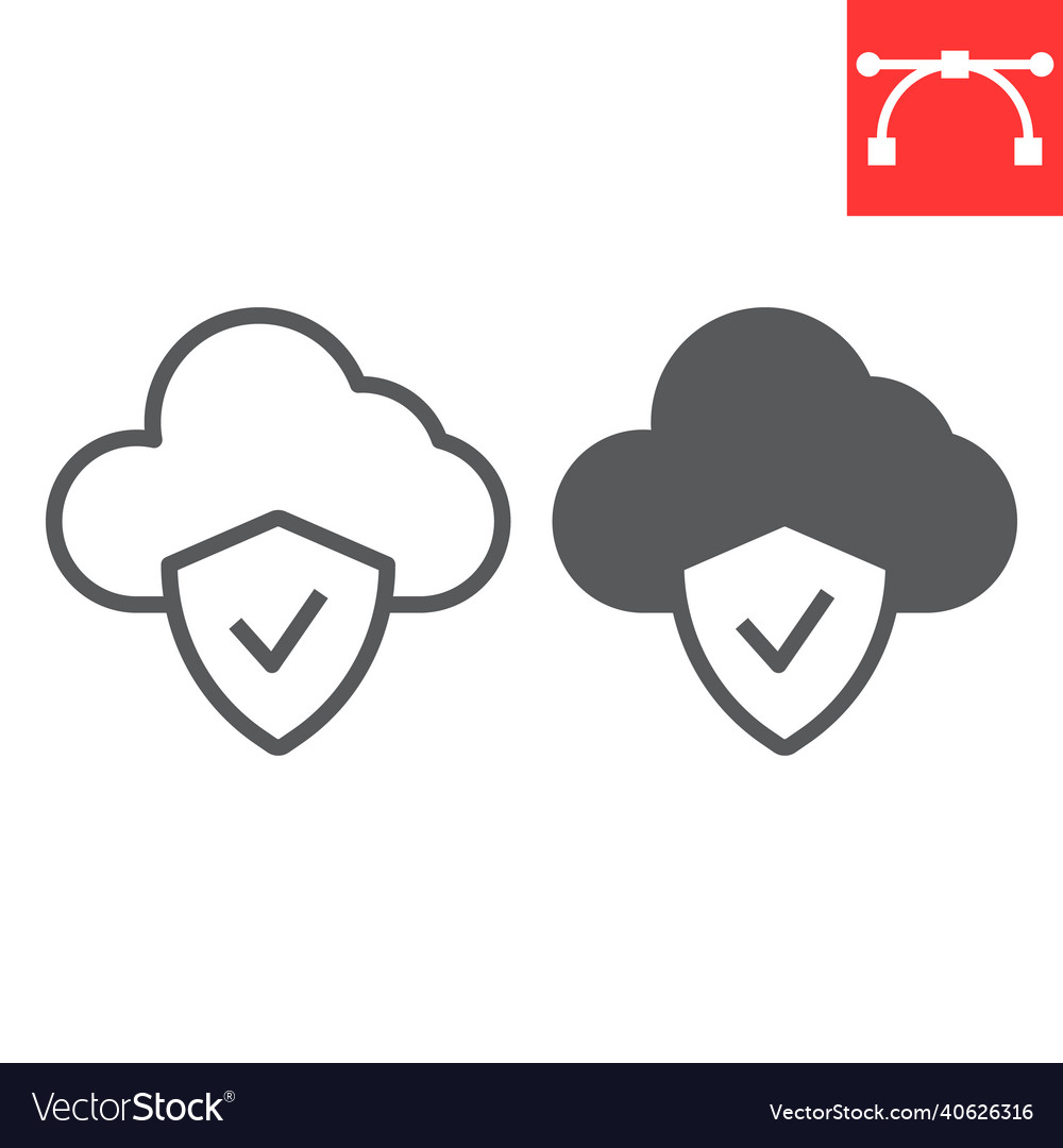 Cloud protection line and glyph icon