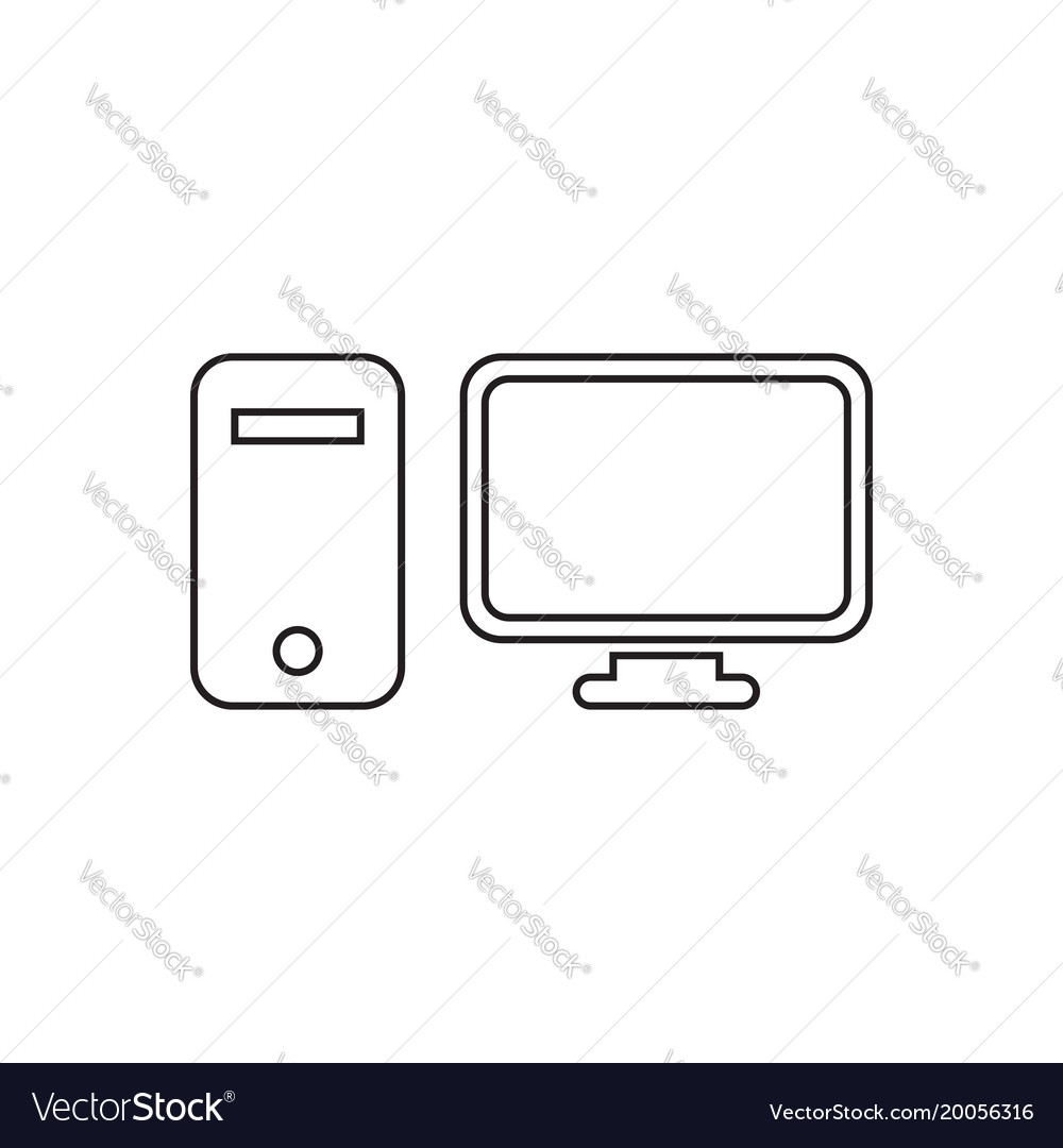 Computer in line style monitor flat icon