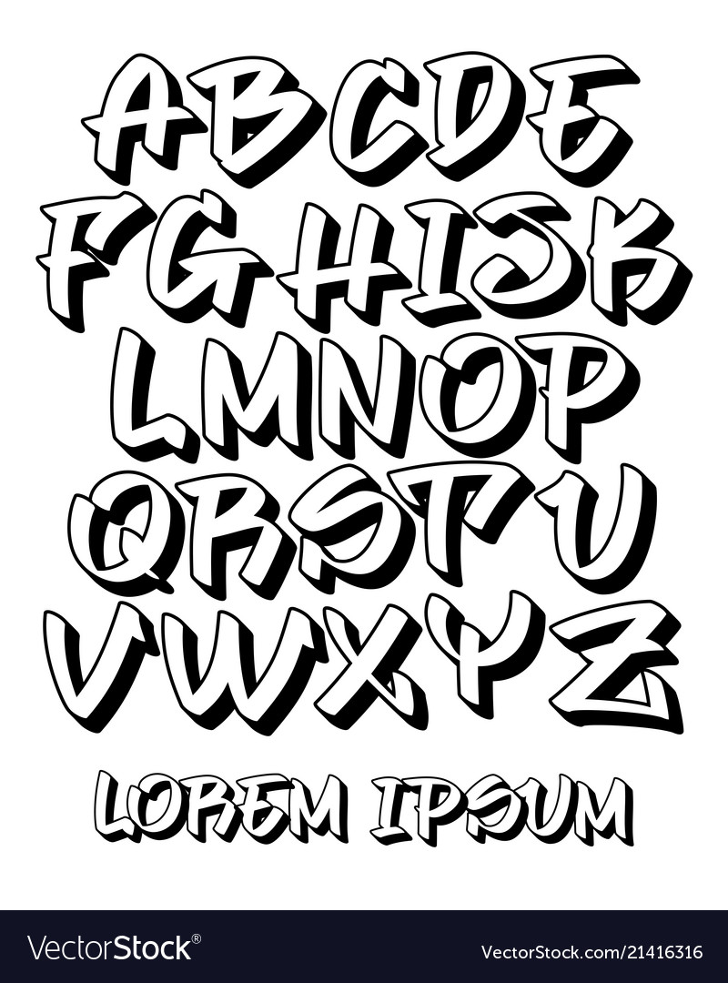 Download Graffiti font 3d - hand written - alphabet Vector Image