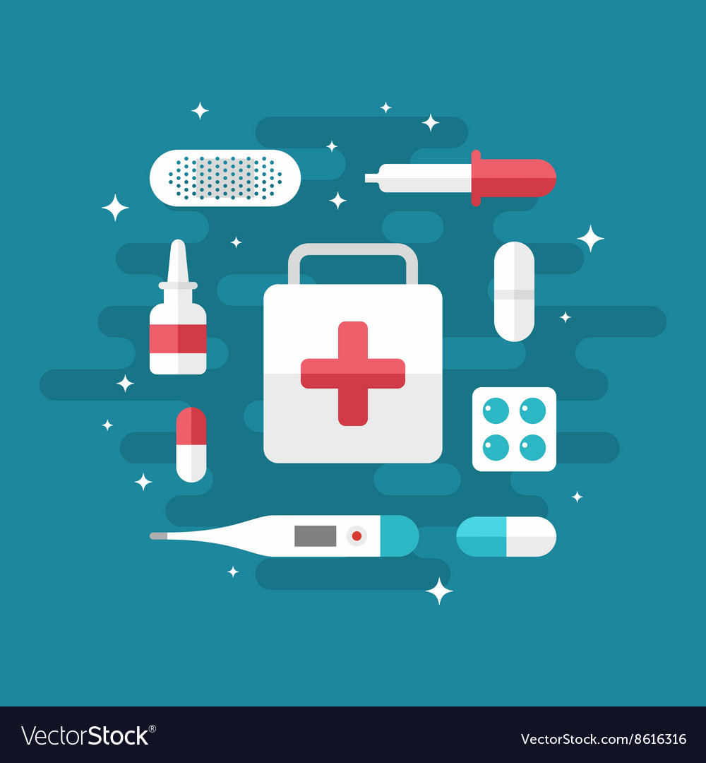 Medical icons and objects flat style medicine