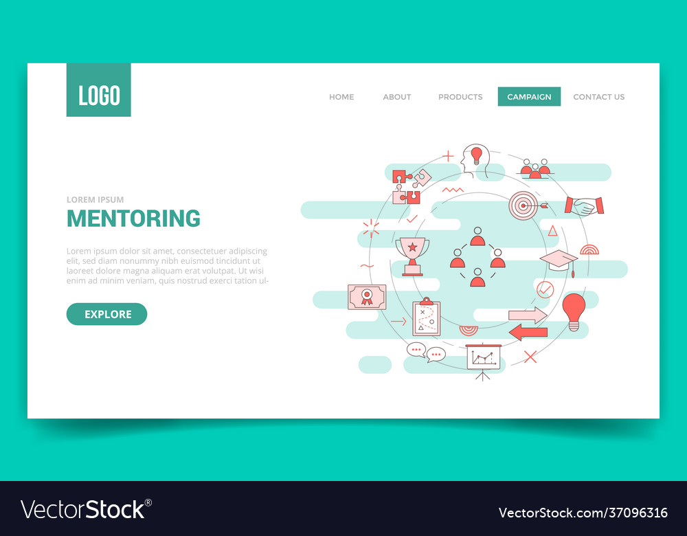 Mentoring concept with circle icon for website