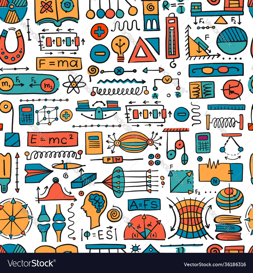 Physics icons sign and symbols seamless pattern vector image Physics icons sign and symbols seamless pattern
