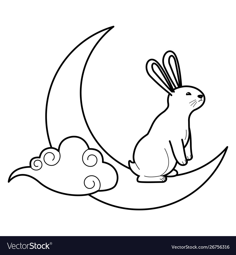 Rabbit on moon with cloud in black and white