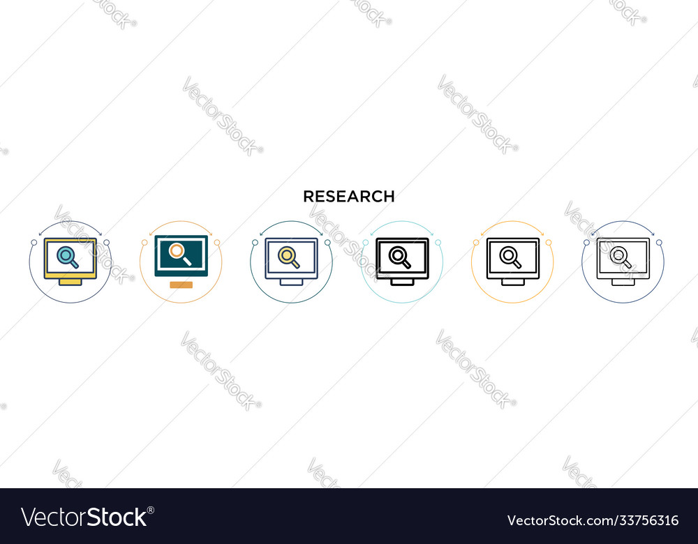 Research icon in filled thin line outline