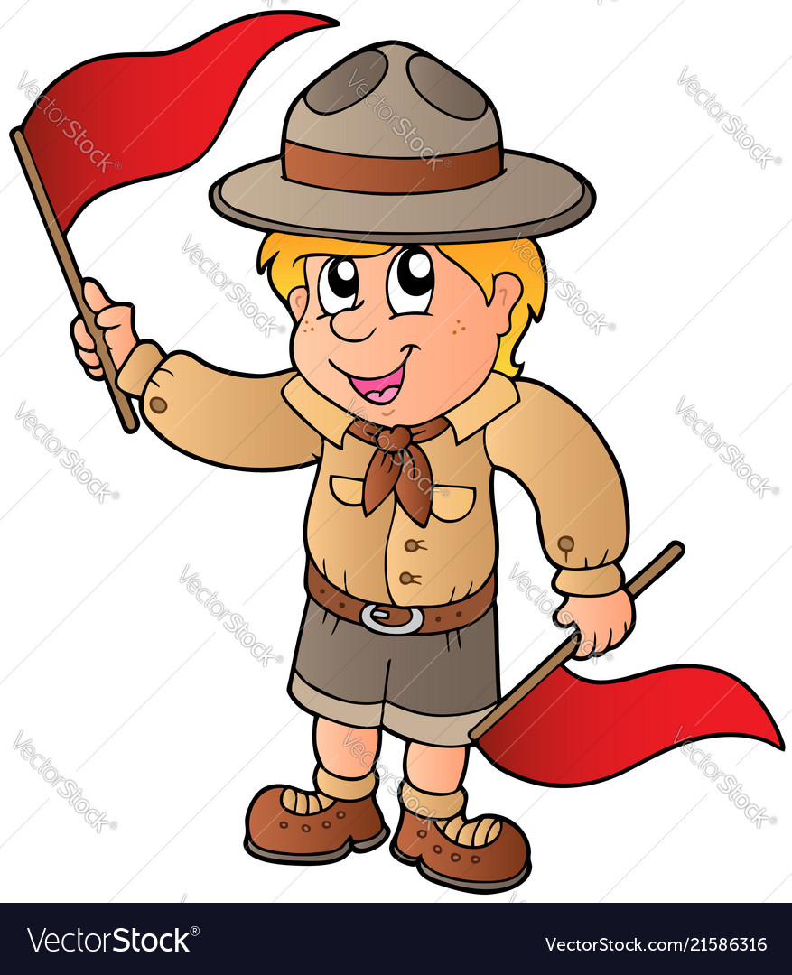 Scout boy giving flag signal Royalty Free Vector Image