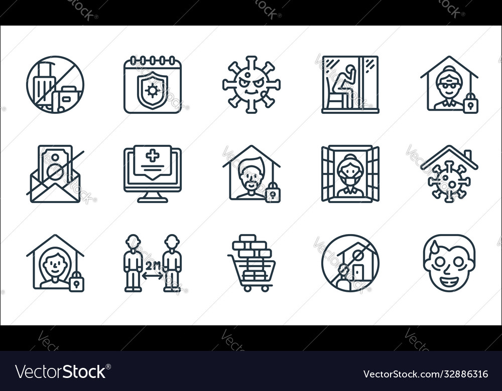 Self isolation line icons linear set quality vector image Self isolation line icons linear set quality