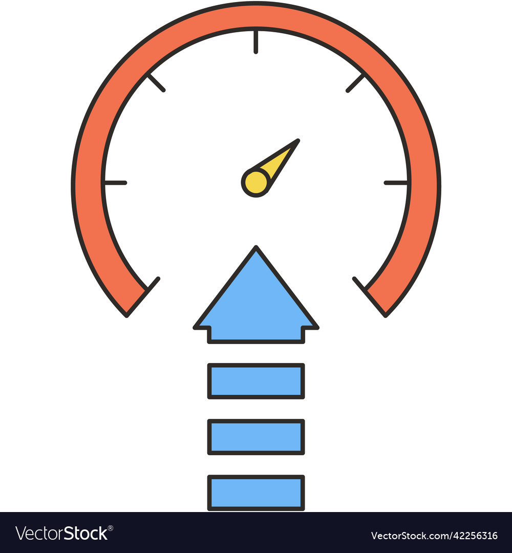 Speedometer with pointing arrow flat icon