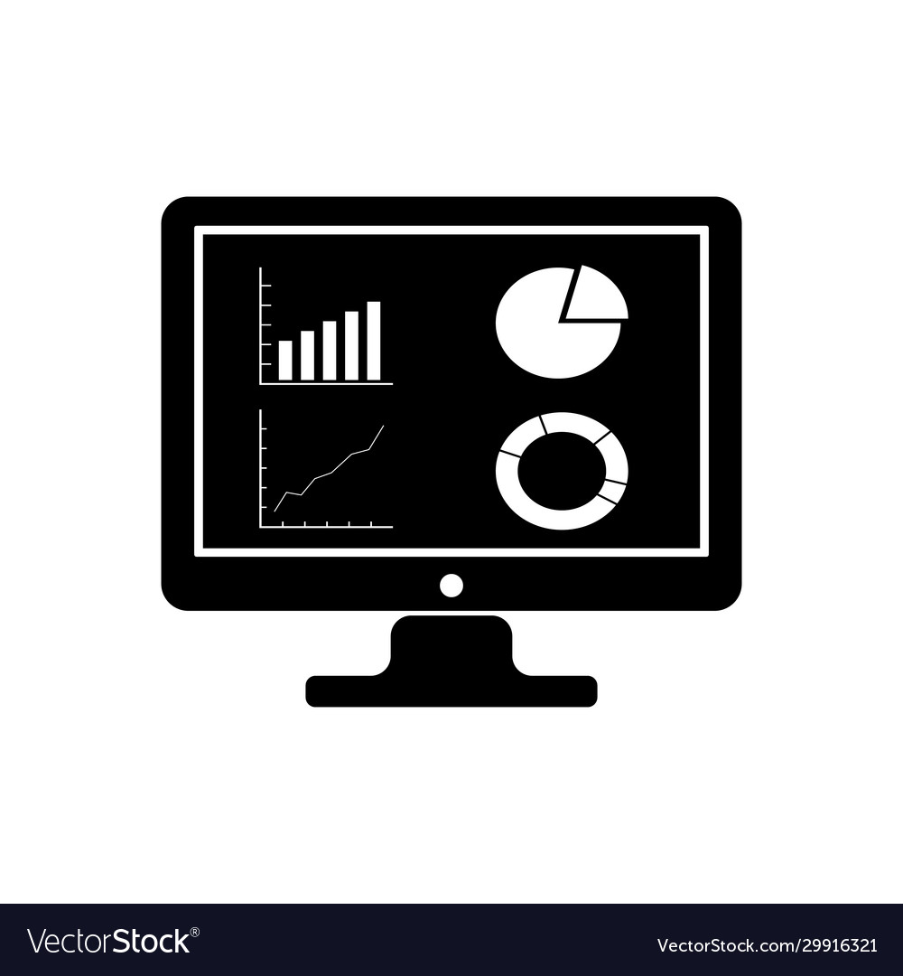 Black computer monitor with graph chart icon Vector Image Black computer monitor with graph chart icon