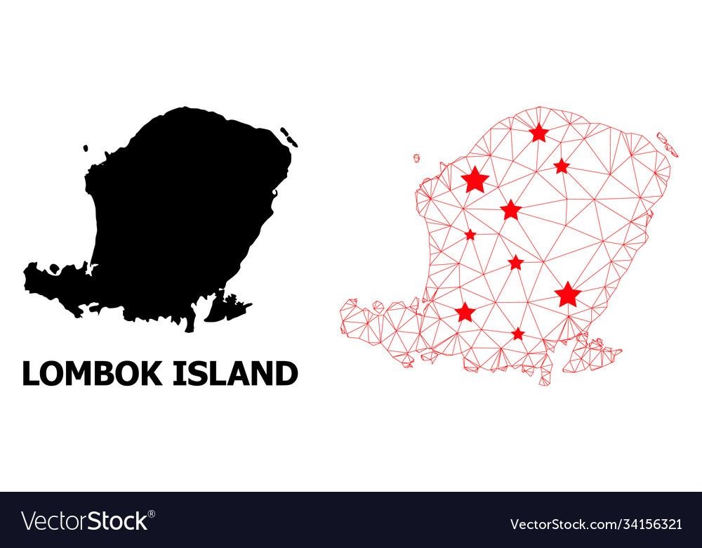 Carcass polygonal map lombok island with red Vector Image