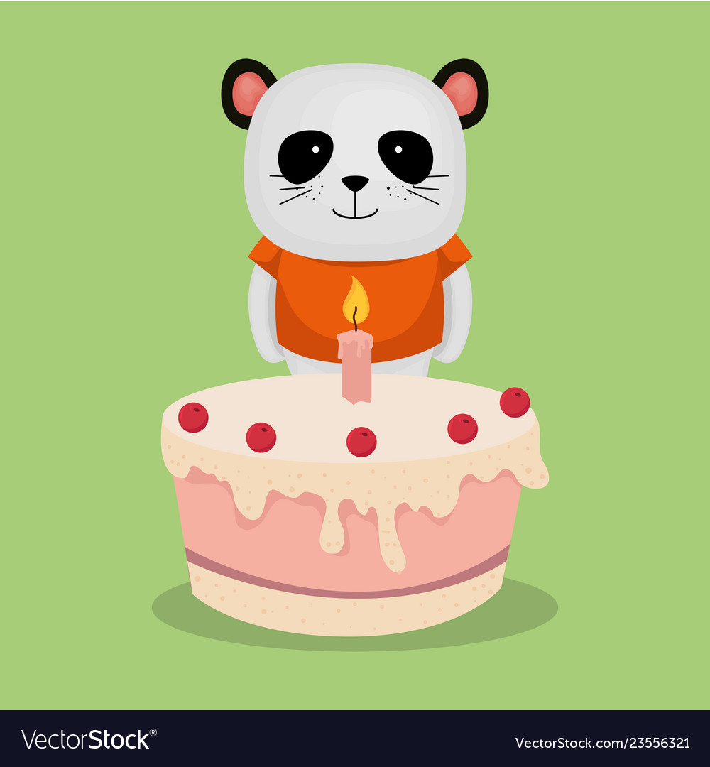 Cute and little bear panda with cake Royalty Free Vector