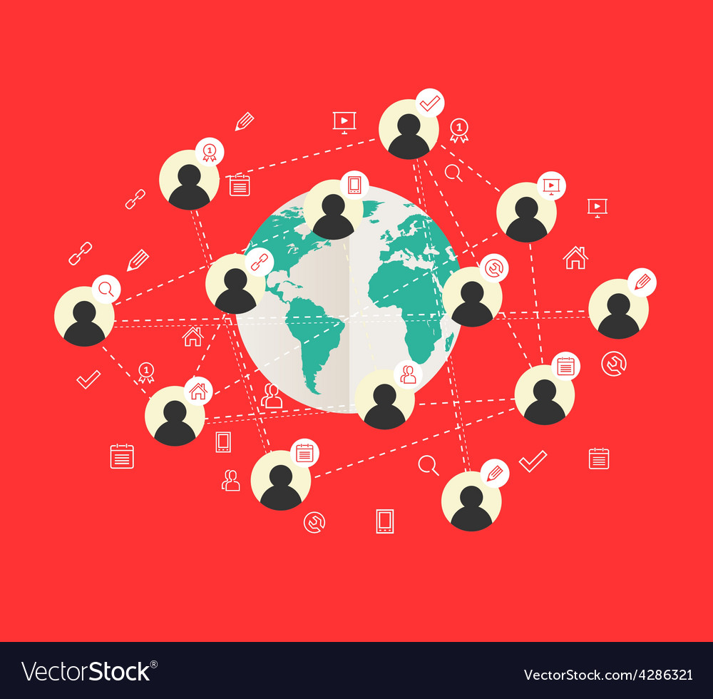 Flat design concept with world map and social