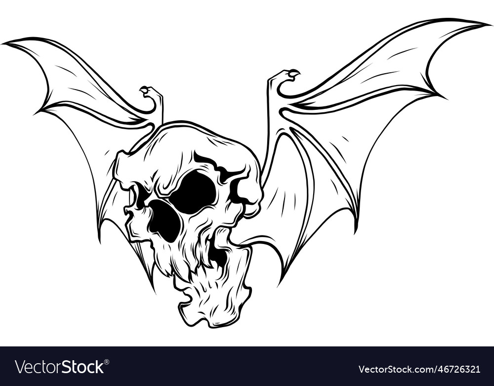 Hand drawn vampire skull with bat wings halloween Vector Image