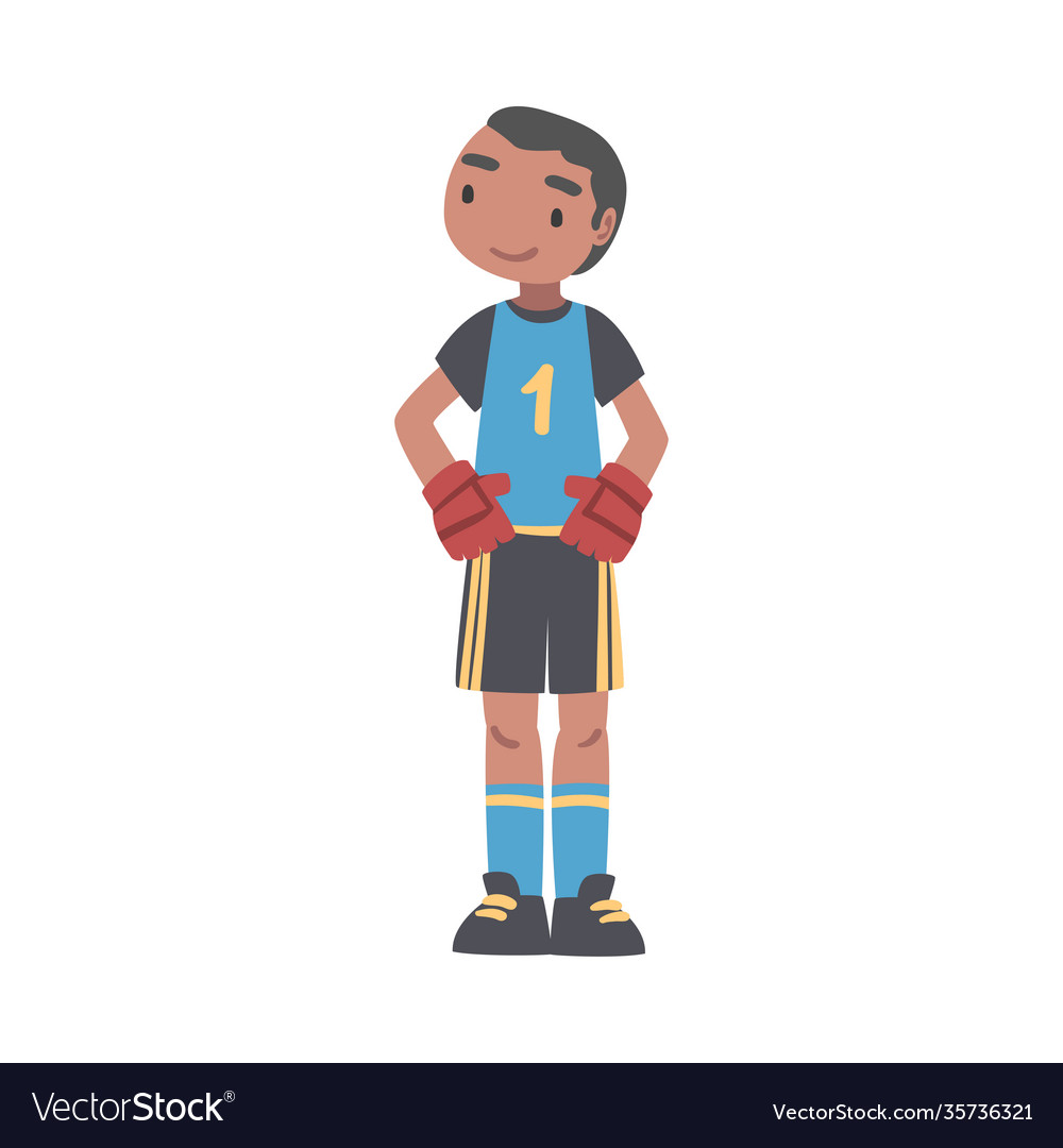 Kid goalkeeper soccer player character little boy