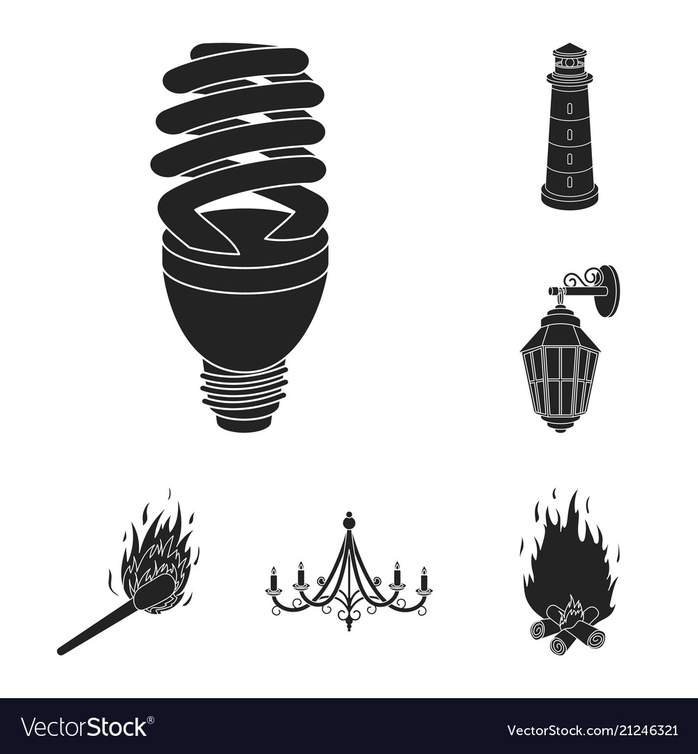 Light source black icons in set collection Vector Image