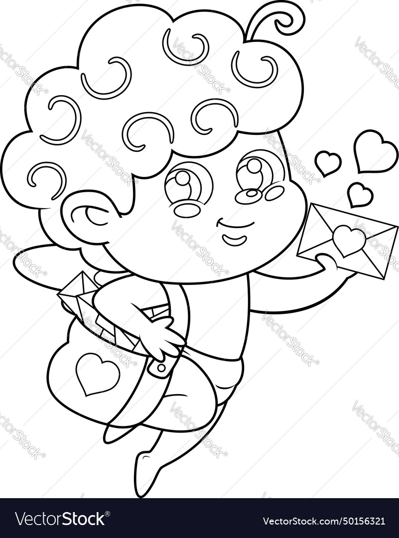 Outlined cute cupid angel cartoon character