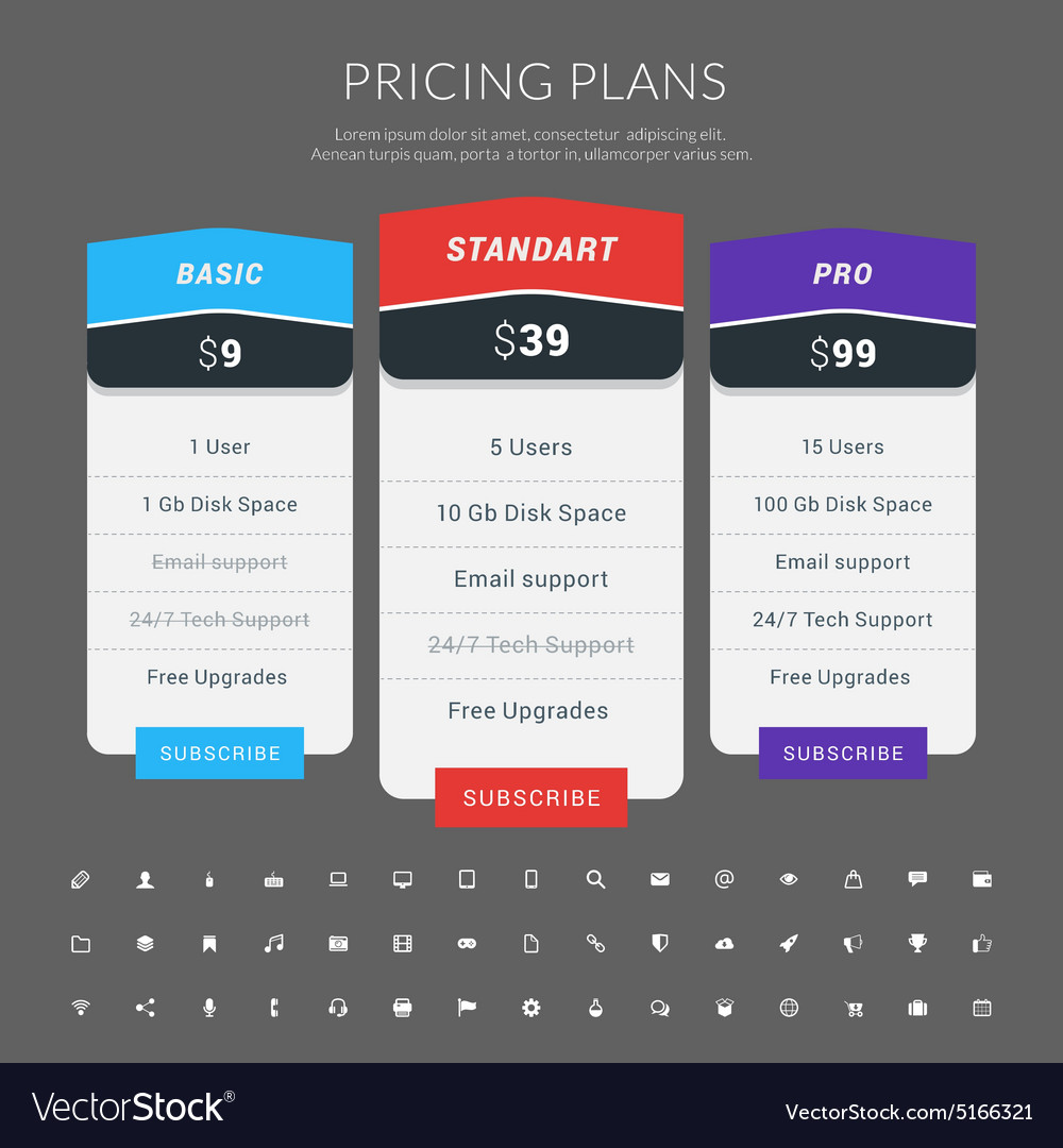 Pricing table in flat design style for websites