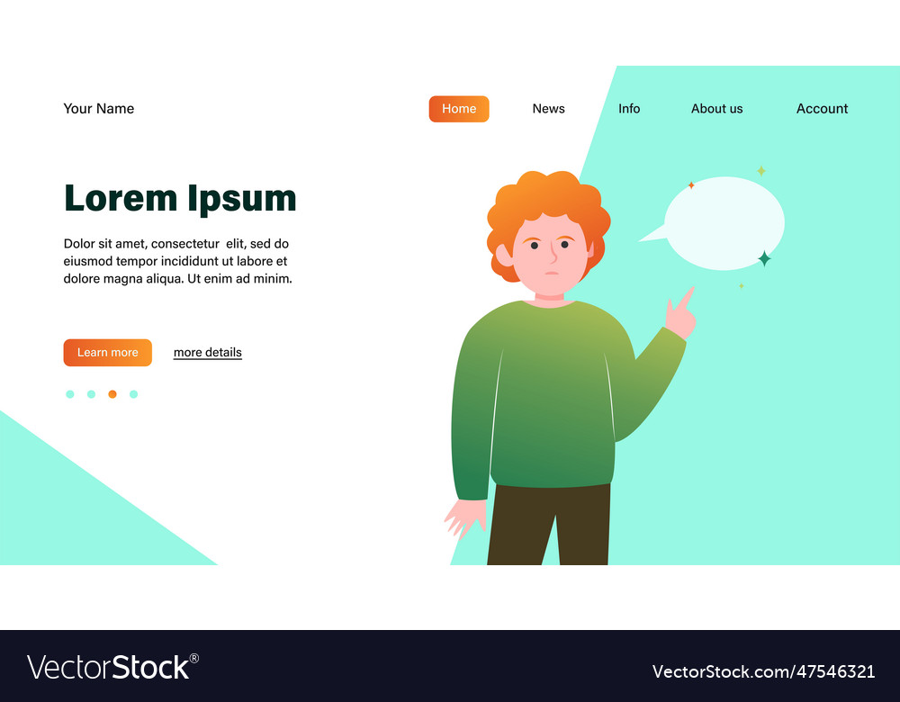 Red-haired guy pointing at empty speech bubble vector image Red-haired guy pointing at empty speech bubble