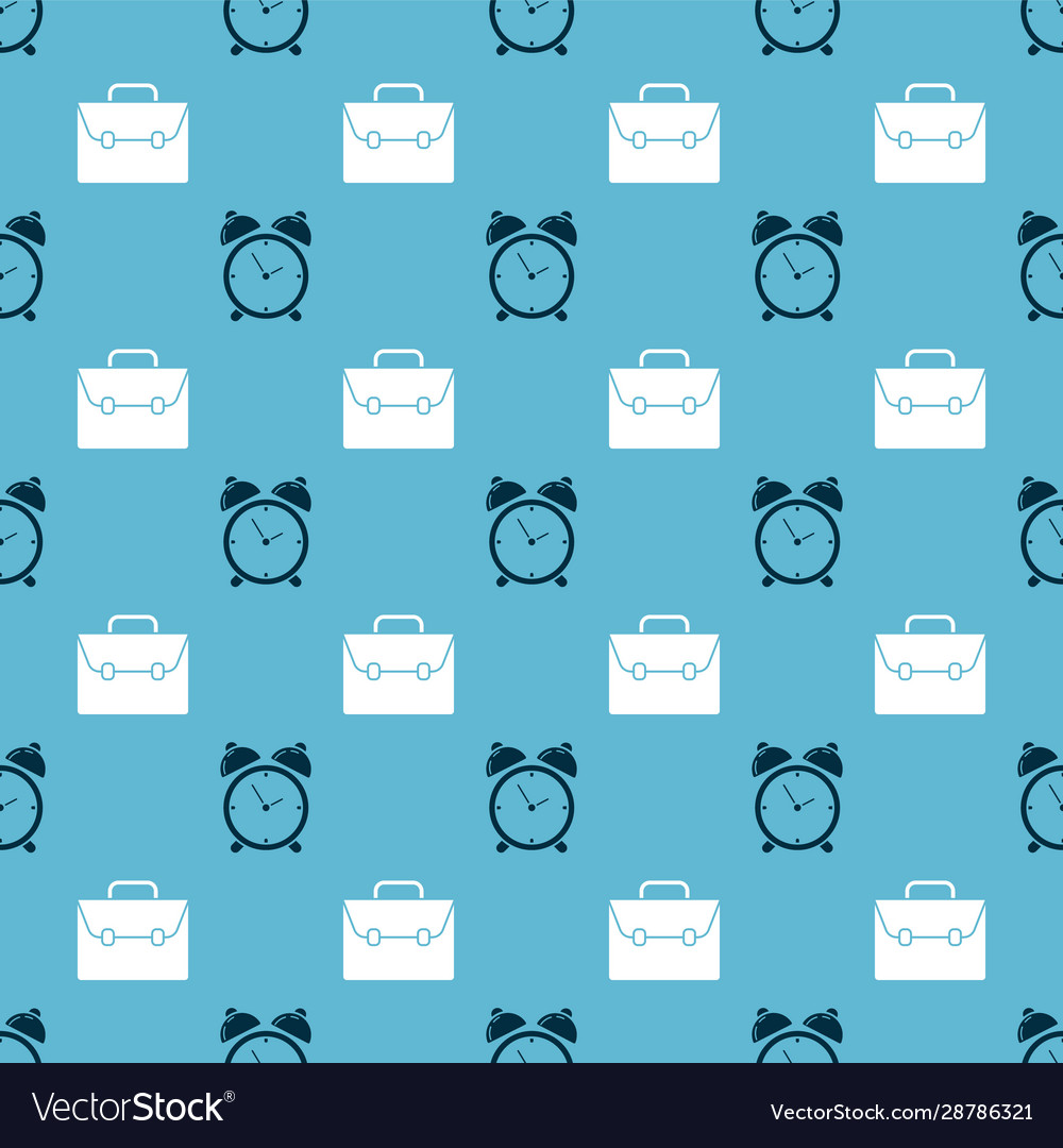 Set alarm clock and briefcase on seamless pattern vector image Set alarm clock and briefcase on seamless pattern
