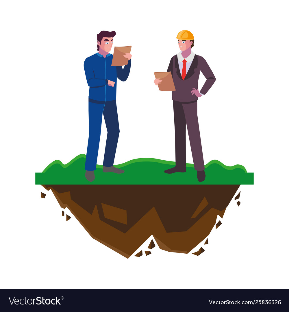 Builder constructor with engineer on lawn