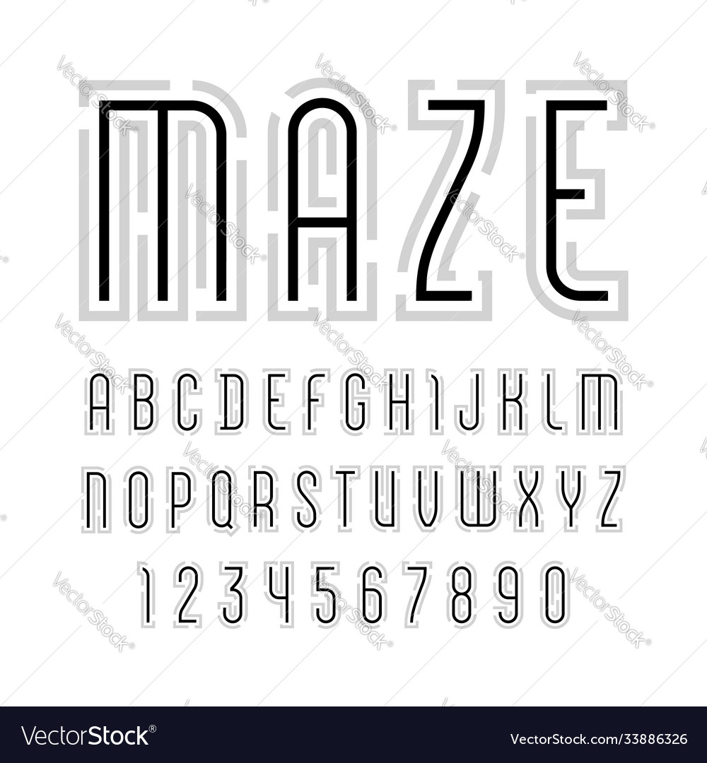 Font from bold line name is maze trendy simple vector image Font from bold line name is maze trendy simple