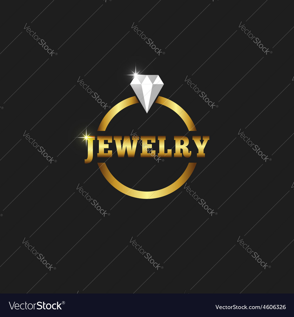 Gold ring with diamond jewelry logo on black Vector Image