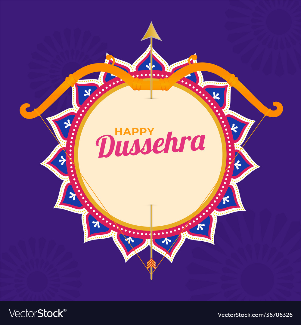 Happy dussehra font with bow arrow on mandala Vector Image