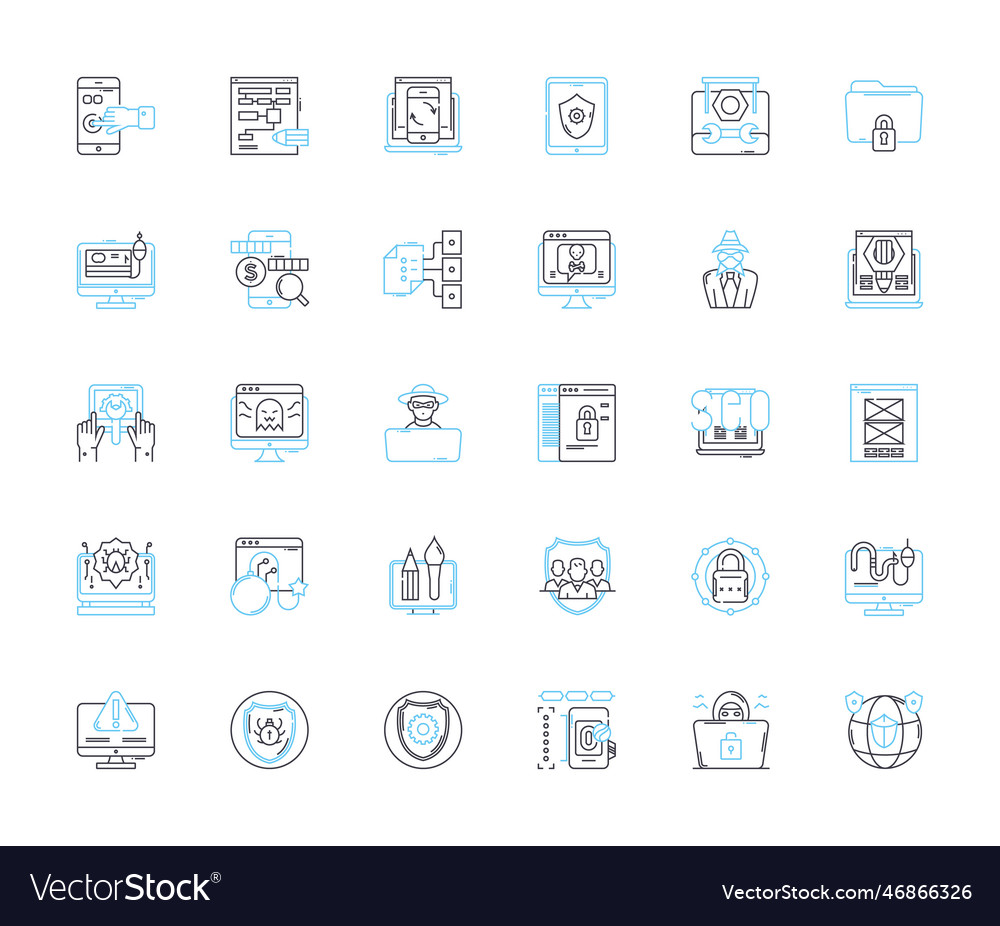 Information safety linear icons set encryption vector image Information safety linear icons set encryption