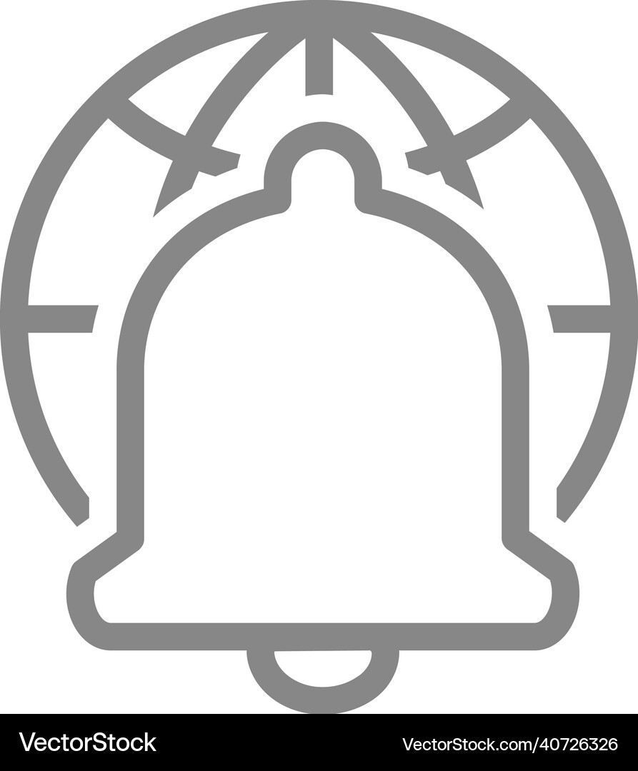 Notification bell and globe earth line icon world Vector Image