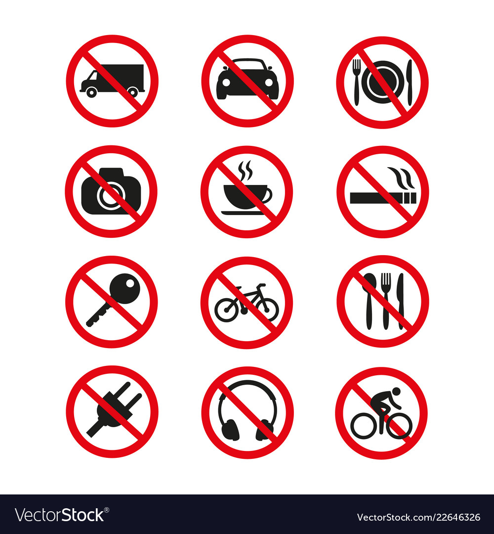 Prohibition signs set safety on white background Vector Image