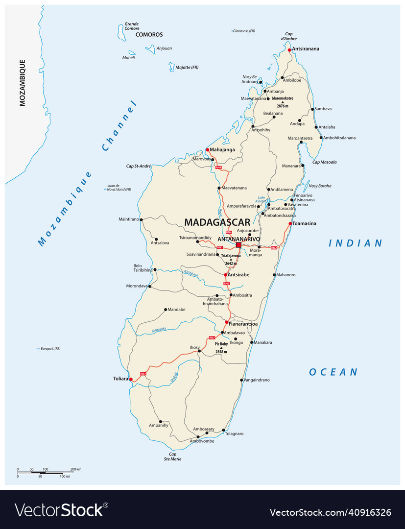 Road map of madagascar Royalty Free Vector Image