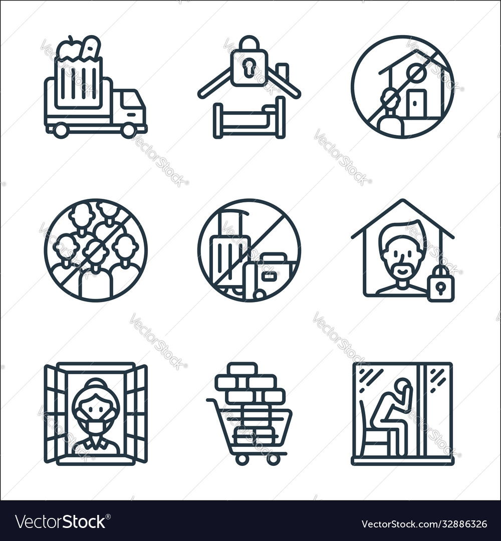 Self isolation line icons linear set quality vector image Self isolation line icons linear set quality